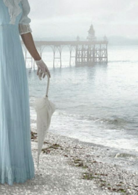 House In The Cerulean Sea Aesthetic, Plume Aesthetic, Light Blue Mermaid Aesthetic, Victorian Seaside Aesthetic, 1870s Seaside Dress, Vintage Blue Victorian Daywear Dress, Victorian Seaside, Beach House Aesthetic, Vintage Seaside