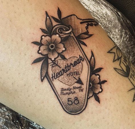 Etta James Tattoo, Mamma Tried Tattoo, Motel Key Tattoo, Meaningful Traditional Tattoos, Genie Tattoo Ideas, The Story So Far Tattoo, Hotel Key Tattoo, Hotel California Tattoo, Vegas Tattoo Ideas