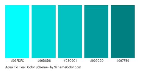 Color scheme palette image Teal Color Scheme, Teal Inspiration, Aqua Color Palette, Teal Color Palette, Teal Color Schemes, Hexadecimal Color, Green Name, Blue Names, Aqua Blue Color