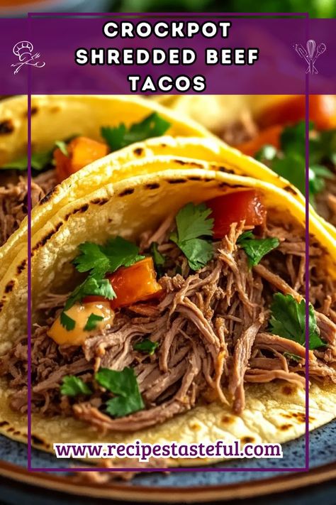 A flavorful and easy-to-make meal, these Crockpot Shredded Beef Tacos feature tender, seasoned beef enveloped in warm tortillas, perfect for any taco night. Crockpot Shredded Beef Tacos, Beef For Tacos, Crockpot Shredded Beef, Chihuahua Cheese, Shredded Beef Tacos, Beef Tacos, Beef Enchiladas, Shredded Beef, Taco Night