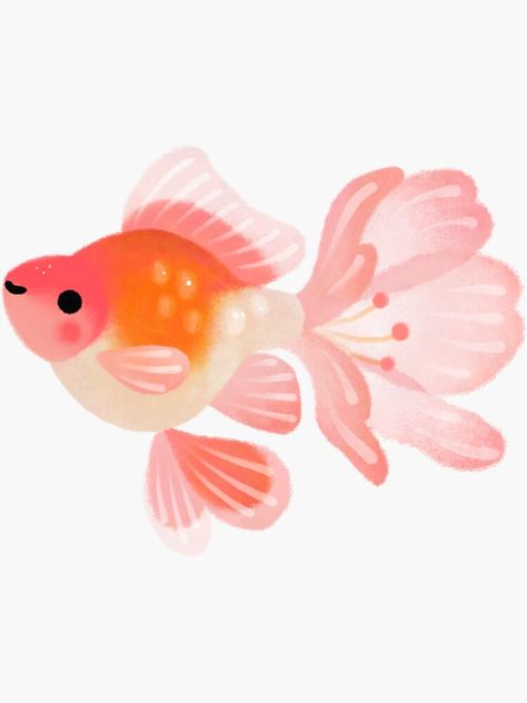 "Cherry blossom goldfish 1" Sticker by pikaole | Redbubble Goldfish Art Illustrations, Goldfish Art, Art Fundraiser, Fish Artwork, Golden Fish, Art Fish, Kawaii Illustration, Fish Illustration, Fish Drawings