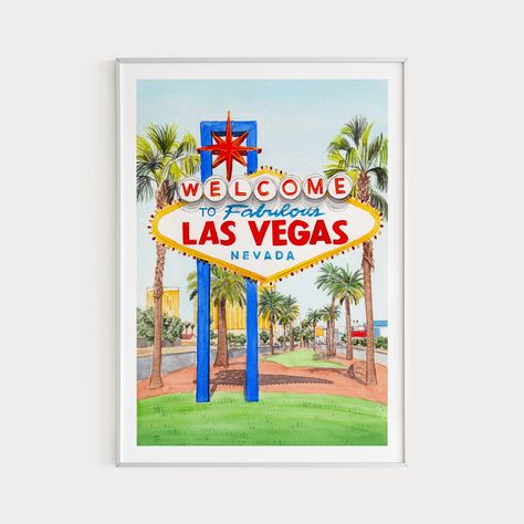 Vegas Painting, Las Vegas Painting, Las Vegas Art, Las Vegas Boulevard, Las Vegas Sign, Vegas Sign, Nevada Travel, Travel Canvas, Eco Friendly Art