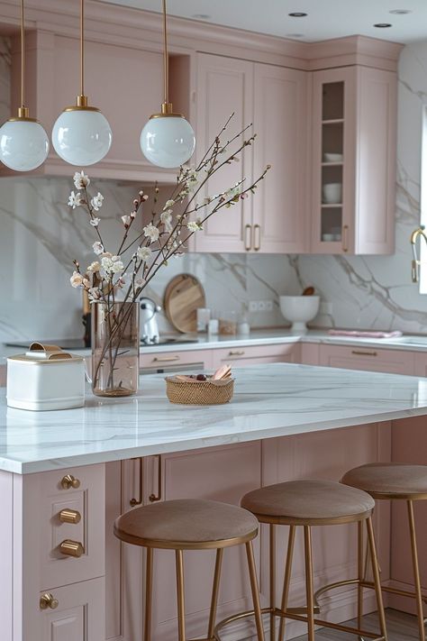 Pink Kitchen Cabinets, Pink Kitchen Designs, Pink Cabinets, Pink House, Pink Kitchen, Kitchen Inspiration Design, Kitchen Design Ideas, Home Office Design, Kitchen Space