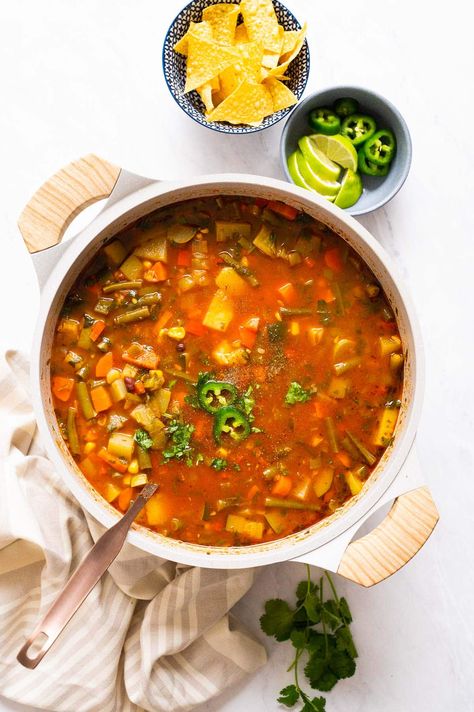 Mexican Vegetable Soup - iFoodReal.com Mexican Zucchini Soup, Beef Vegetable Soup Recipe, Mexican Vegetable Soup, Mexican Vegetables, Mexican Soups, Gf Soups, Beef Vegetable Soup, Chicken Vegetable Soup Recipes, Simmering Pot