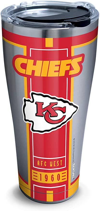 Tervis NFL Kansas City Chiefs Blitz Stainless Steel Insulated Tumbler with Clear and Black Hammer Lid, 30 oz, Silver Nfl Kansas City Chiefs, Kansas City Chiefs, Insulated Tumblers, Tumbler Cups, Nfl, Tumbler, Stainless Steel