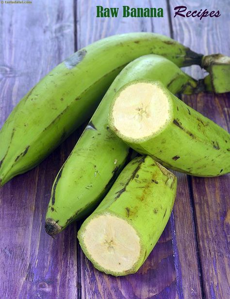 86 raw banana recipes | Tarladalal.com How To Cook Bananas, Cooking Banana Recipes, Banana Curry Recipes, Cooked Bananas, Raw Banana Recipes, Banana Recipes Indian, Cooking Bananas, Healthy Weight Gain Foods, Jain Recipes