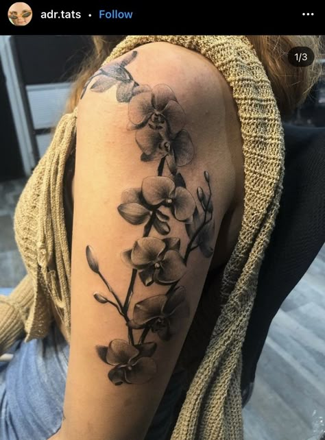 Orchid Sleeve Tattoo, Orchid Arm Tattoo, Orchid Back Tattoo, Orchid Shoulder Tattoo, Orchid Tattoo Design, Orchid Tattoos, Delicate Tattoos For Women, Amazing 3d Tattoos, Los Angeles Tattoo