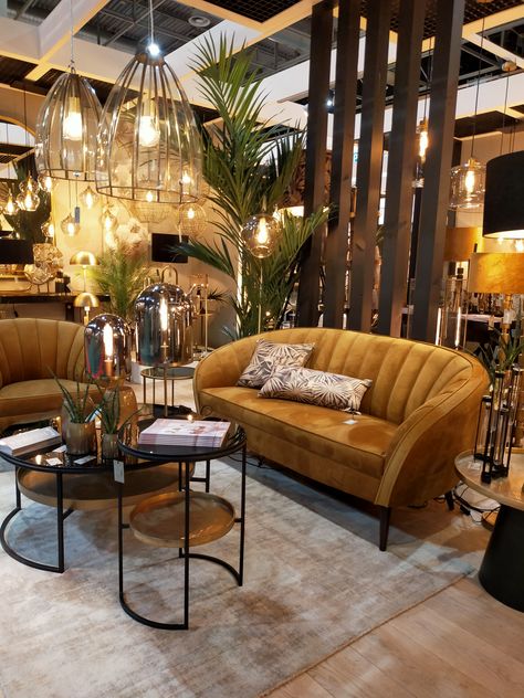 Mustard velvet sofa's - Maison et Objet 2020 Mustard Lounge Ideas, Mustard Couch Decor, Mustard Velvet Sofa Living Rooms, Mustard Sofa Decor, Mustard Couch Living Room Ideas Modern, Living Room With Mustard Sofa, Mustard Color Palette Living Rooms, Mustard Room Decor, Gold Sofa Living Room Color Schemes