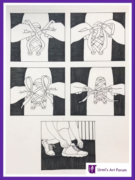 Tying Shoe Laces Drawing Reference, Sequential Drawing Nift, Nid Questions Drawing, Nid Sketches, Sequential Drawing, Sequence Drawing, Cat Elements, Process Drawing, Cat Questions