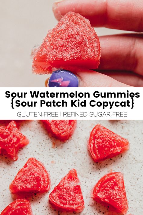 Watermelon Gummies, Homemade Fruit Snacks, Homemade Gummies, Unbound Wellness, Gummies Recipe, Healthy Candy, Candy Recipes Homemade, Sour Patch Kids, Sour Patch