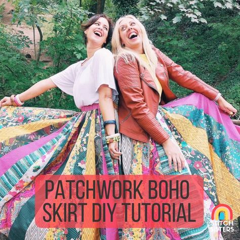 Boho Skirt Diy, Patchwork Skirt Diy, Long Skirt Pattern Sewing, Patchwork Skirt Pattern, Easy Skirts To Sew, Maxi Skirt Diy, Boho Skirt Pattern, Diy Skirt Tutorial, Maxi Skirt Sewing Pattern