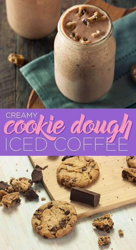 Spring sunshine calls for refreshing treats. This iced cookie dough coffee recipe is perfect for the patio! Cookie Dough Coffee, Flavored Coffee Recipes, Nespresso Recipes, Cold Brew Coffee Recipe, Mini Chocolate Chip Cookies, Coffee Creamer Recipe, Iced Coffee Recipes, Cold Coffee Recipes, Iced Coffee Recipe