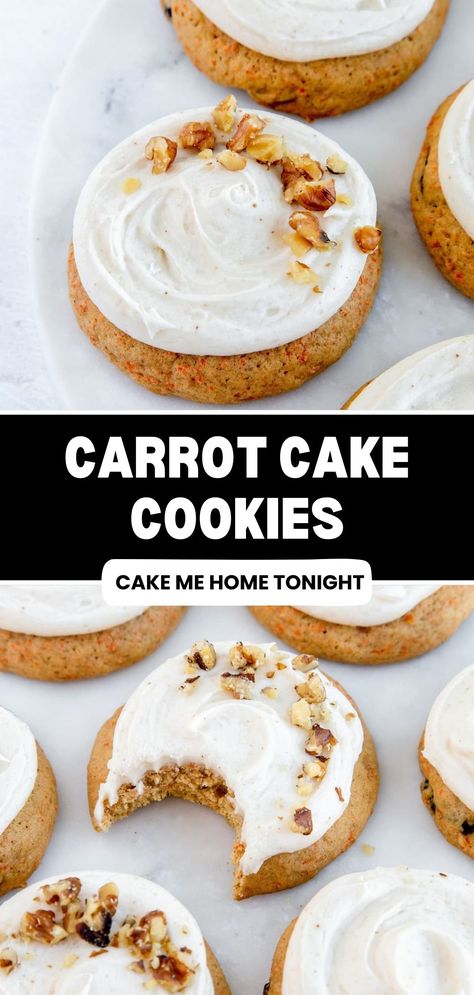 2024 Cookies, Carrot Cake Cookie, Carrot Cake Cookies Recipe, Brown Butter Cream Cheese Frosting, Brown Butter Cream Cheese, Moist Carrot Cake, Cookies With Cream Cheese, Butter Cream Cheese Frosting, Carrot Cookies