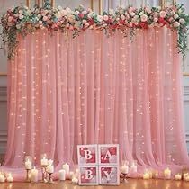 Curtain With Lights, Sheer Backdrop, Ball Event, Tulle Backdrop, Backdrop Curtains, Curtain Backdrops, Pink Backdrop, Decoration Birthday, Background Decoration