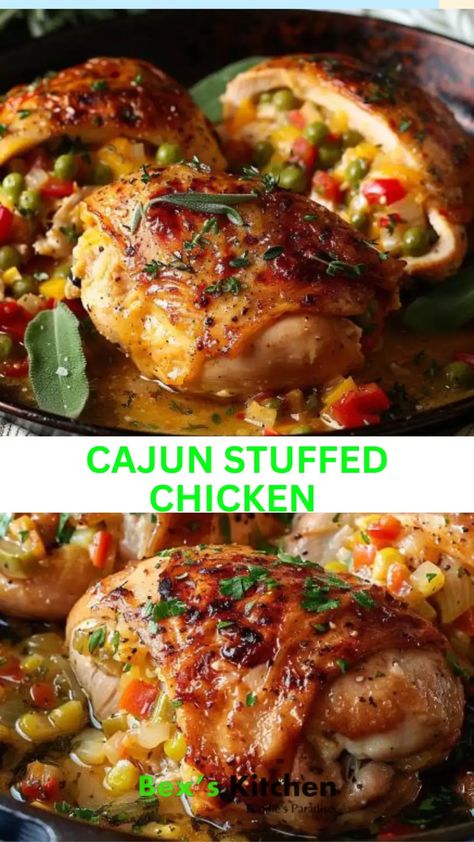 Cajun stuffed chicken – Bex’s Kitchen Cajun Stuffed Chicken, Cajun Stuffed Chicken Breast, Grilled Stuffed Chicken Breast, Grilled Stuffed Chicken, Baked Cajun Chicken, Jambalaya Rice, Dirty Rice Recipe, Cornish Hen Recipe, Cajun Chicken Recipes