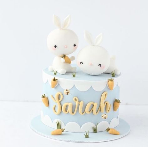 Bunny Birthday Cake, Alice In Wonderland Cake, Wonderland Cake, Rabbit Cake, Beautiful Cake Designs, Bunny Birthday, Bunny Cake, Baby Birthday Cakes