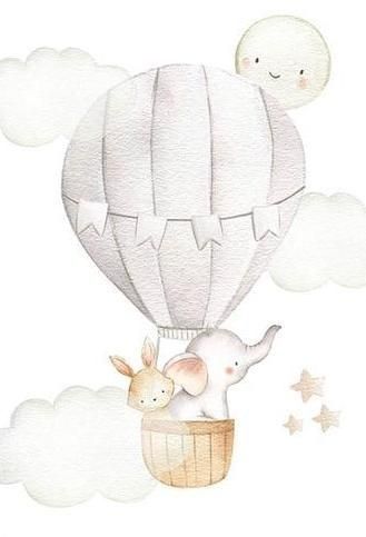 Pink Hot Air Balloon, Baby Animal Prints Nursery, Puffy Clouds, Flying Home, Baby Animal Drawings, 동화 삽화, Kids Deco, Baby Posters, Baby Illustration