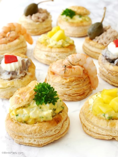 Retro Vol-au-Vent Party Appetizers Recipes - BirdsParty.com Make Puff Pastry, Puff Pastry Shells, Shells Recipe, Cocktail Party Food, Stuffed Shells Recipe, 70s Party, Pastry Shells, Retro Food, Appetizers Recipes