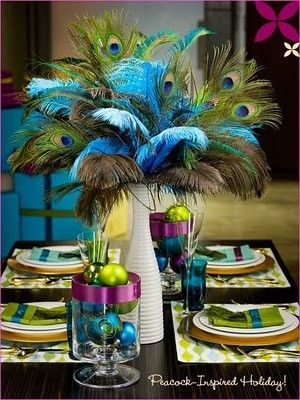 floral center piece - fabulous!!! Peacock Wedding Decorations, New Year's Eve Party Themes, Peacock Centerpieces, Non Floral Centerpieces, Peacock Party, Peacock Wedding Theme, New Year's Party Decorations, Peacock Tail, Tafel Decor