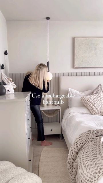 Wireless Hanging Lights, Ceiling Bedside Lights, Battery Powered Wall Lights, Hanging Lights Next To Bed, Bedside Hanging Lights Bedroom, Bedside Ceiling Pendants, Bedroom Pendant Light Over Bed, Bedroom With Hanging Lights, Hanging Light Over Bed