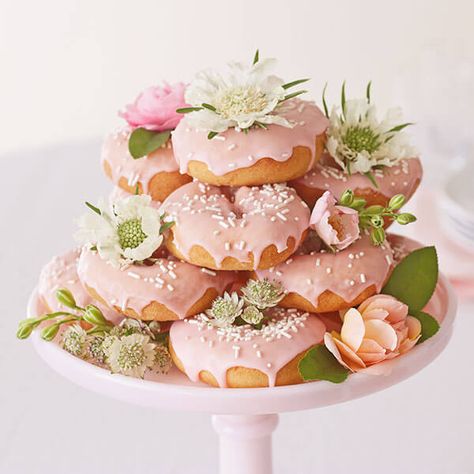 Easy birthday cake ideas: A Heap of Sweet Somethings Donut Cake Ideas, Easy Birthday Cake Decorating, Tea Party Birthday Cake, Easy Birthday Cake Ideas, Doughnut Tower, Baby Shower Lunch, Easy Birthday Cake, Donut Birthday Cake, Donut Tower