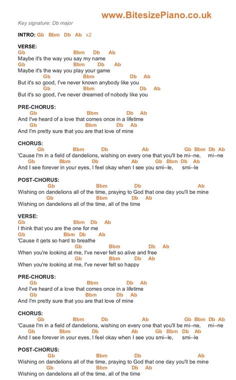 Dandelions Keyboard Notes, Lyrics And Chords Piano, Piano Chords For Songs, Dandelions By Ruth B, Keyboard Notes For Songs, Ruth B Dandelions Lyrics, Dandelions Piano Notes, Dandelion Ukulele Chords, Dandelion Piano