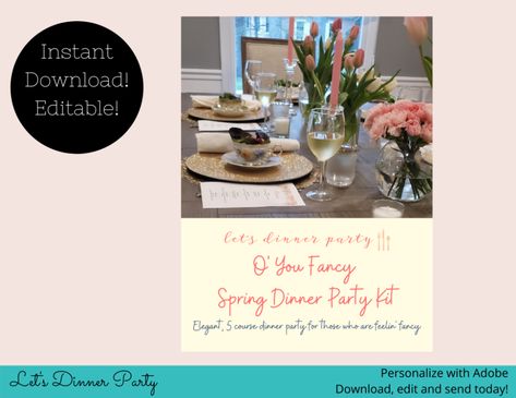 Mother’s Day is Around the Corner – Let's Dinner Party Spring Dinner Party, Mothers Day Dinner, Fancy Dinner Party, Spring Dinner, Printable Menu, Spring Party, Fancy Dinner, Party Kit, Printed Invitations