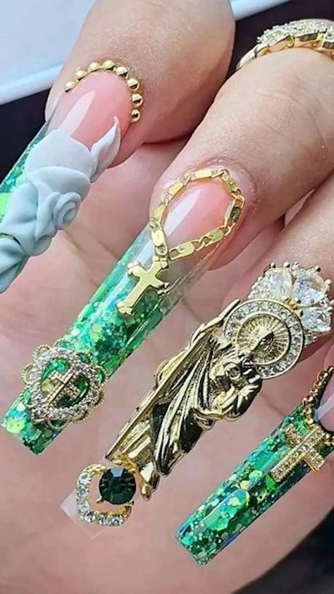 nail designs trending now gel 2024 | Spring Nails St Judas Nails, San Judas Nails, Chicana Nails, Nail Designs Trending Now, Summer Nails Art Designs, Acrylic Nail Designs Classy, Summer Nails Art, Green Acrylic Nails, Nails Art Designs