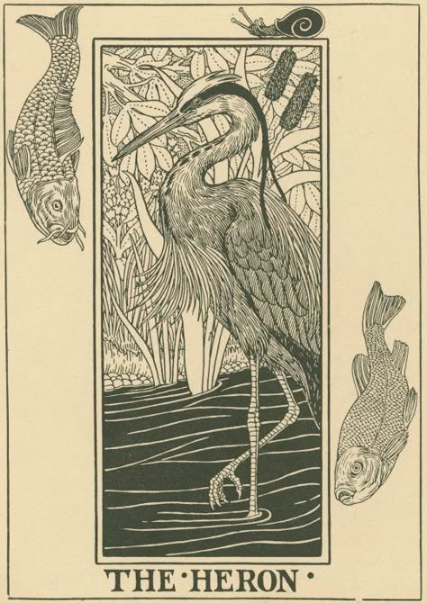 Heron Tattoo, Nouveau Illustration, Crane Tattoo, Motifs Art Nouveau, Vogel Tattoo, Heron Art, Arte Inspo, Wood Engraving, Bird Art