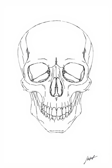 Check Out This Line Drawing Of A Skull & 12+ Other Skull Drawing Ideas! #drawingideas #drawinginspiration Skull Drawing Pencil, Skull Pencil Drawings, Skull Art Drawing Pencil, Pile Of Skulls Drawing, Creepy Skull Drawing, Half Skull Drawing, Skull Outline Drawing, How To Draw A Skull, Skull Linework