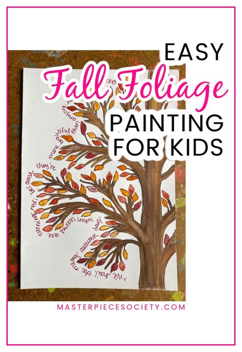 Easy Fall Foliage Painting Project for Kids Drawing Ideas For Kindergarten, Fall Drawing Ideas, Foliage Painting, Train Pumpkin, Fall Paintings, Fall Tree Painting, Fall Drawings, Mixed Media Art Projects, Tree Paintings