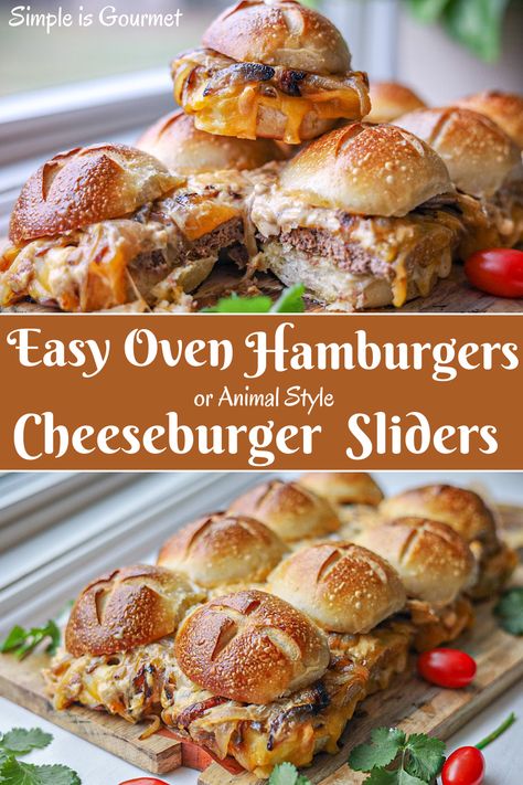 How To Cook Sliders In The Oven, Ground Beef Burger Sliders, Cookie Sheet Hamburger Sliders, Sliders Recipes Hamburger Ground Beef, Oven Hamburger Sliders, Burger Sliders In Oven, Baked Burger Sliders, Pioneer Woman Cheeseburger Sliders, Pretzel Burger Sliders