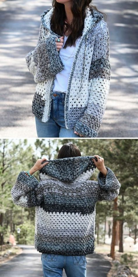 Crochet Intermediate, Crochet Hoodies, Hoodies Pattern, Crocheted Sweaters, Feminine Crochet, Crochet Garments, Crochet Jacket Pattern, Knitting Clothes, Crochet Cardigan Pattern Free