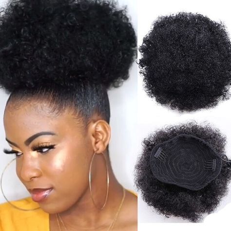 Gel Ponytail, Updo Cabello Natural, Gel Hairstyles, Human Hair Ponytail Extensions, Afro Ponytail, Curly Bun Hairstyles, Hair Puff, Short Afro, Curly Updo