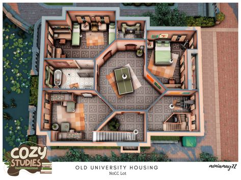 Sims 4 University Housing, Sims 4 University, Old University, The Sims 4 Lots, University Housing, Student House, Building Designs, University Life, Sims 1