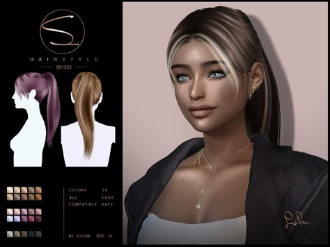 The Sims Resource - Long ponytail hairstyle(LILA061222) by S-CLUB Sims 4 Hairstyles, Long Ponytail Hairstyles, 4 Hairstyles, Sims 4 Black Hair, Long Ponytail, Mod Hair, Pelo Sims, Ponytail Hairstyle, Short Hair Bun