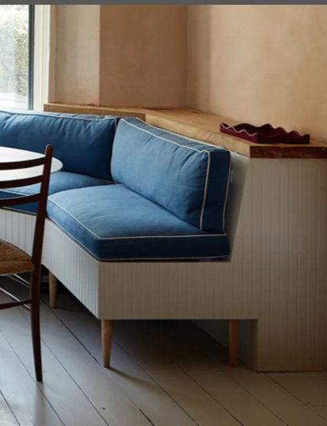 Banquette Seating, Blue Cushions, Window Seat, Banquette, Futon, Outdoor Sofa, Piping, Dining Area, Couch