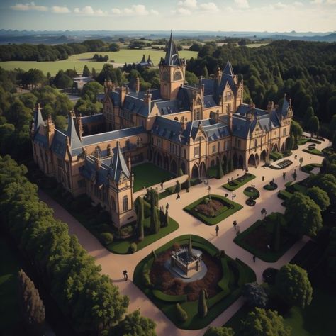 Fancy Castle Exterior, Castle Type Houses, Castle With Courtyard, Mansion Castle, Bloxburg Castle, Royal Mansion, Castle School, Castle Exterior, Castle House Design