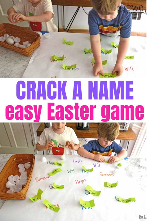 Crack a Name: An Easy Easter Game for Kids — Days With Grey Breakfast Invitation, Easter Activities For Toddlers, Easter Activities For Preschool, Nanny Activities, Easter Games For Kids, Easter Things, Babysitting Activities, Easter School, Egg Game