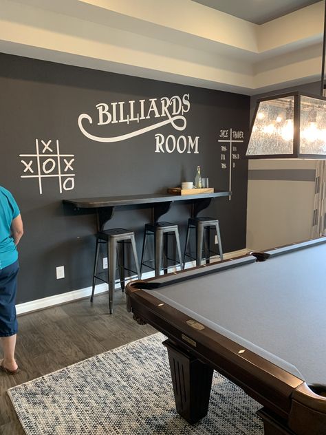 Garage Pool Table Room, Billard Room Decor Ideas, Teenage Playroom, Board Game Corner, Man Cave Pool Table, Garage Game Room Ideas, Sports Theme Basement, Pool Table Lighting Ideas, Table Room Ideas