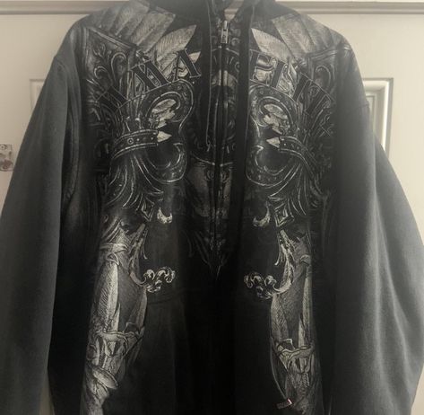 Affliction Fits, Affliction Sweater, Mma Elite, Affliction Hoodie, Affliction Shirts 2000s, Goth Zip Up Hoodie, Dark Y2k, Y2k Emo, Fits Inspiration