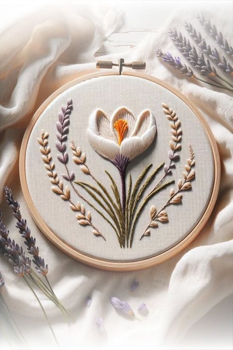 Brazilian Embroidery Designs, Embroidery Designs Floral, Embroidery Store, Simple Hand Embroidery Patterns, Crocus Flower, Textile Art Embroidery, Flower Inspiration, Hand Embroidery Flowers, Pola Sulam