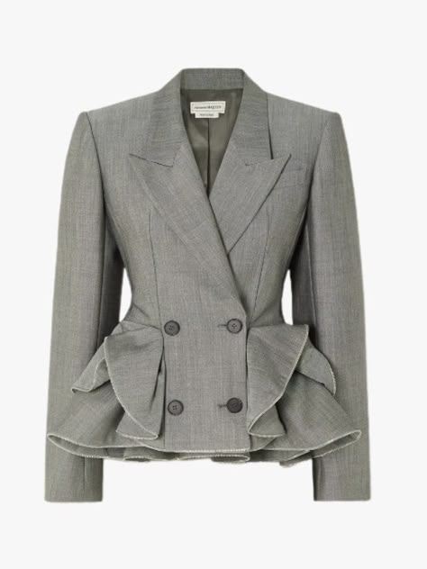 Alexander Mcqueen Jacket, Alexander Mcqueen Clothing, Peplum Blazer, Elegant Jacket, Corporate Fashion, Womens Jackets Casual, Wide Pants, Double Breasted Blazer, Blazer Buttons