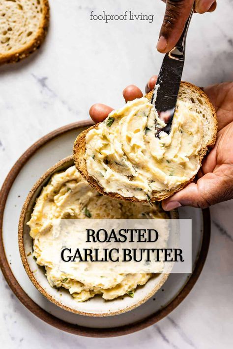 Roasted Garlic Spread Recipe, Roasted Garlic Butter Recipe, Garlic Butter Spread, Garlic Butter Recipe, Roasted Garlic Butter, Roasting Garlic In Oven, Butter Recipes Homemade, Recipe Air Fryer, Homemade Garlic Butter