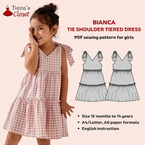 Bianca tie shoulder tiered dress - PDF sewing pattern for kids | Digital sewing pattern for girls | Tiana's Closet Sewing Patterns Girl Dress Pattern, Couture Mode, Sewing Patterns For Kids, Diy Sewing Clothes, Sewing Pattern Sizes, Dress Sewing Pattern, Diy Couture, Dress Sewing Patterns, Sewing For Kids