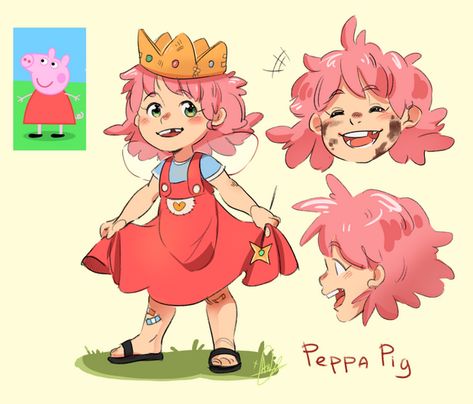 Humanization: Peppa Pig! Stuff As Humans, Peppa Pig As A Human, Cartoon As Humans, Cartoon Characters As Anime, Cartoons As Anime, Cartoons As Humans, Cute Human Drawings, Human Cartoon Characters, Peppa Pig Fanart