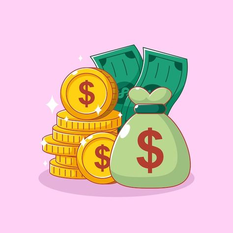 Money Illustration Art, Money Bag Illustration, Cash Illustration, Cash Icon, Money Pics, Money Vector, Cute Money, Money Illustration, Money Clipart