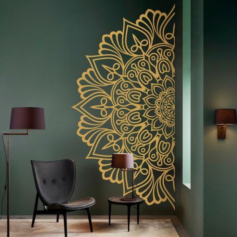 Mandala in Half Wall Sticker, Wall Decal, Decor, Boho, Hippie, Zen, Indian, Removable Vinyl Sticker for Meditation, Yoga, Wall Art 134 Mandala Wall Art Murals, Yoga Wall Art, Yoga Wall, Mandala Wall Art, Sticker Wall, Sticker Mural, Decoration Stickers, Mural Wall Art, Meditation Yoga