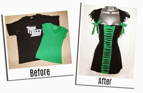 Revamp Shirts Diy, Old Tshirt Ideas Refashioning, Cut Clothes Diy, Clothes Recycling Ideas, Diy T Shirt Ideas, Diy Clothing Ideas, T Shirt Redesign, Diy Goth Clothes, Cut Shirt Designs