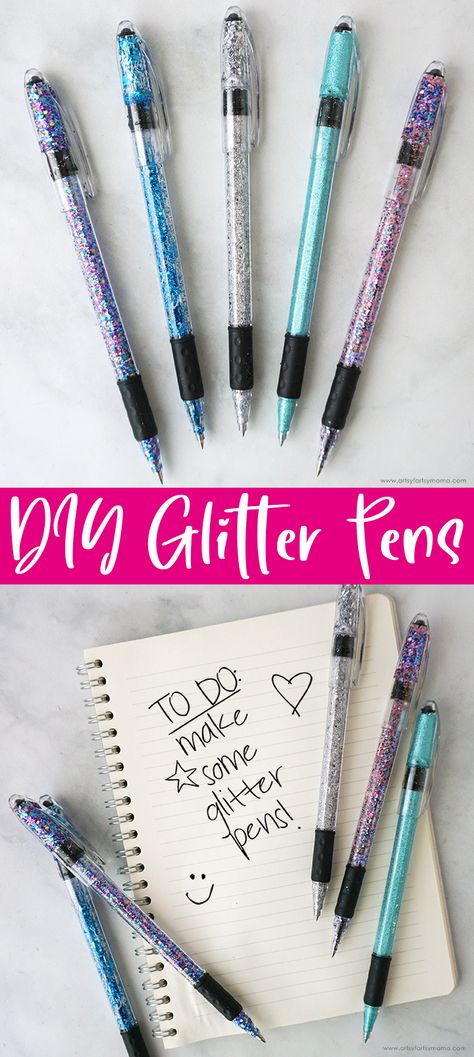 Diy Glitter Pens, Custom Ink Pens, Diy Pens, How To Make Glitter, Fancy Pens, Pen Craft, Pen Diy, Diy Glitter, Glitter Crafts